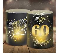 Moorle Lot de 12 lanternes de table pour 18e anniversaire, 18 ans, décoration de table Happy Birthday (doré noir 60e et Happy Birthday)