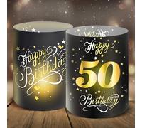 Moorle Lot de 12 photophores décoratifs de table pour 50e anniversaire, décoration de table Happy Birthday, décoration pour hommes et femmes, photophores pour bougies chauffe-plat ou bougies