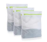 Moorle Lot de 3 sacs à linge - 40 x 50 cm - Pour machine à laver | Grand sac à linge en maille fine avec fermeture éclair verte pour pulls, jeans, jupes, chaussures