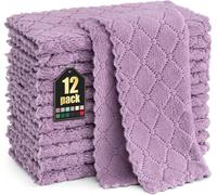 Moosfor Chiffons de nettoyage en microfibre lavables, chiffons en microfibre doux sans peluches pour la vaisselle, chiffons de cuisine, 12 pièces, 25x25 cm, Lilas