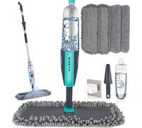 mop microfibre en spray rotatif à 360 degrés pour le nettoyage des sols - humide et sec - Pour la maison, la cuisine, les sols en bois - Bouteille rechargeable de 360ML - 4 mops microfibre - 1 grattoi