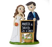 Mopec Figurine gâteau mariés Pop & Fun avec Affiche-Tableau Noir, Polyrésine, 21 cm