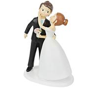Mopec Y971 - Figurine pour gâteau, Couple de mariés s'embrassant, 21 cm, Blanc cassé
