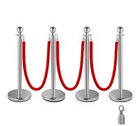 Mophorn Lot de 4 poteaux rétractables ronds argentés avec corde en velours rouge de 1,5 m