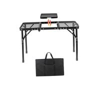 mophrati Table de barbecue pliante à hauteur réglable, légère et portable, en métal, idéale pour le camping et les activités de plein air. Plateau en maille, table métal, sac rangement léger.