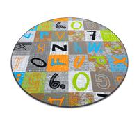 Moquette pour enfants JUMPY cercle Patchwork Lettres Chiffres gris / orange / bleu cercle 100 cm