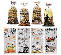 MORAINJAY 100 Pièces Halloween Sachets de Bonbons Transparents 13x28cm,Sachets Cadeau avec Attaches pour Popcorn,Biscuits et Confiseries,Accessoire Indispensable pour Fête et Goodies d'Halloween