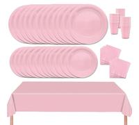 MORAINJAY 69 Pièces Rose Vaisselle de Fête,Vaisselle Ensemble en Papier Assiettes à Dessert,Serviettes en Papier,Gobelets et Nappes,Anniversaire Décorations de Table,Décor Fête de Noël Halloween