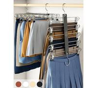 MORALVE Lot de 2 cintres à jupes avec clips pour économiser de l'espace - Cintre à 5 niveaux en hêtre européen pour shorts, jupes et pantalons - Organiseur de placard