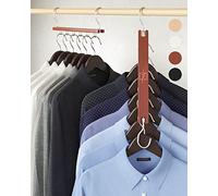 Moralve - Lot de 4 cintres à 6 niveaux en bois de hêtre européen pour optimiser l'espace dans le placard - Organisateur de chemises avec crochet rotatif à 360° - Cintre pliable pour l'organisation du