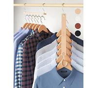 MORALVE Lot de 4 cintres peu encombrants pour armoire - Organiseur de chemises à 6 niveaux en hêtre européen avec crochet pivotant à 360° - Cintre pliable pour organiser votre garde-robe (cintres non