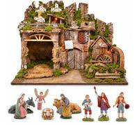Moranduzzo Crèche avec lumières et Moulin à Eau, nativité 6 sujets et bergers 10 cm - Figurines Standard 10 - 60 x 34 x 44 cm - Produit Officiel, fabriqué en Italie, sculpteur M. Landi