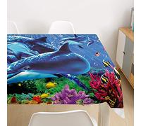 Morbuy 3D Nappe Rectangulaire Dauphin Imprimé Anti Tache Nappe de Table Imperméable Lavable et Facile d'entretien pour Ménage Table Basse Jardin Extérieure Picnic (Amis des Dauphins,90x90cm)