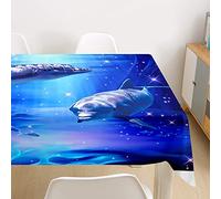 Morbuy 3D Nappe Rectangulaire Dauphin Imprimé Anti Tache Nappe de Table Imperméable Lavable et Facile d'entretien pour Ménage Table Basse Jardin Extérieure Picnic (Dauphin Scintillant,140x220cm)