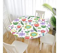 Morbuy 3D Rondes Nappes avec Bord Élastique, Nappes Rondes Floral Tulipe Anti Taches Lavable, Imperméable Polyester Nappe de Table pour Cuisine Jardin Fête Table (120cm,Dessin Animé)