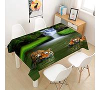 Morbuy 3D Tigre Nappe Rectangulaire Anti Tache Nappe de Table Imperméable Lavable et Facile d'entretien Nappes pour Ménage Table Basse Jardin Extérieure (Tigre du lac,140x140cm)