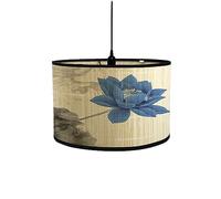 Morbuy Abat-Jour en Bambou - Motif Fleur de Lotus Style Vintage, Diamètre 30cm - Lampe Tambour pour Table ou Sur Pied - Décoration (Pétales Bleus)