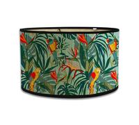 Morbuy Abat Jour en Bambou - Motif Fleurs, Tambour Cylindrique pour Lampe de Table et Sur Pied, Détachable, Diamètre 30cm (Perroquet Tropical)