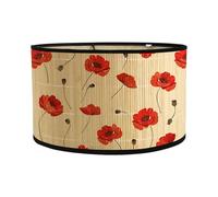 Morbuy Abat Jour en Bambou, Motif Fleurs Tambour pour Lampe de Table - Cylindrique Diamètre 30cm - Lampe Sur Pied Détachable (Pétales Rouges)