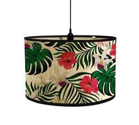 Morbuy Abat-Jour en Bambou, Motif Plante Floral Tropical, Diamètre 30cm Abat-Jour Tambour Rechange pour Lampe de Chevet, Lampe de Table, Lampadaire, Lampe de Plafond, Décorer (Feuilles de Palmier)