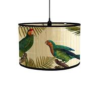 Morbuy Abat-jour en bambou pour lampe de table, motif oiseau style vintage, diamètre 30 cm, abat-jour en bois, lampe murale, accessoires de bureau (perroquet vert)