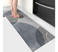 Morbuy Antidérapant Tapis de Cuisine, Géométrie Grise Tapis Cuisine Devant Evier, Lavable Absorbant Diatomite Extra Plat Rug pour Évier, Sol, Cuisine, Couloir (Gris 4,60x180cm)