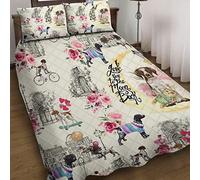 Morbuy Couvre Lit 2 Personnes, Dessus de Lit Matelassé Ultra Douce avec 2 Taies d'oreiller, Très Grand Dessus de Lit pour Toutes Les Saisons (226 * 260cm,Fleur, Chiot 1)