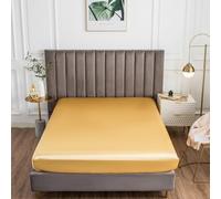 Morbuy Drap Housse 180x200, Or Satin Draps Housses pour Matelas Épais Jusqu'à 30 cm, Luxe Drap-Housse en Microfibre Soyeux, Lisse Respirant et Doux