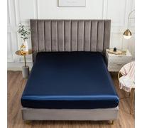 Morbuy Drap Housse 90x200, Bleu Marine Satin Draps Housses pour Matelas Épais Jusqu'à 30 cm, Luxe Drap-Housse en Microfibre Soyeux, Lisse Respirant et Doux