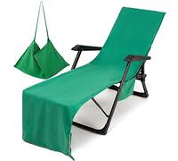 Morbuy Housse de Chaise de Plage Longue en Microfibre, Serviette de Plage avec Poches de Rangement, Housse de Transat Pliable et Légère pour Bain de Soleil, Jardin (Vert)