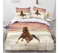 Morbuy Housse de Couette avec Taies d'oreillers 65x65cm, Imprimé de Cheval Sets de Housse de Couette en Microfibre Parure de Lit 1 ou 2 Personnes (200x200cm,Cheval Brun)