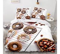 Morbuy Housse de Couette avec Taies d'oreillers 65x65cm, Imprimé Donut Sets de Housse de Couette en Microfibre Parure de Lit pour 1 ou 2 Personnes (200x200cm,Beignets au Chocolat)