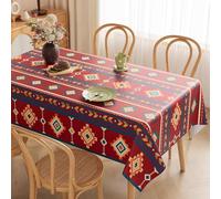 Morbuy Impermeable Nappe Rectangulaire en PVC,Durabilité Nappe Rectangulaire Anti Tache, Protege Table,Protection de Table pour Cuisine ou Pique Nique, Bohème Imprimée (Rouge,140x260 cm)