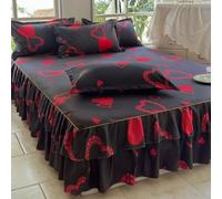 Morbuy Jupe de Lit à Volant, Jupe de Lit Cache Sommier avec Cantonnière Drap Housse avec Taie d'oreiller Microfibre Doux Ourlet Élastique Drap (Cœurs Rouges,180x200cm)