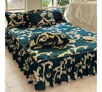 Morbuy Jupe de Lit à Volant, Jupe de Lit Cache Sommier avec Cantonnière Drap Housse avec Taie d'oreiller Microfibre Doux Ourlet Élastique Drap (Jacquard doré,180x200cm)