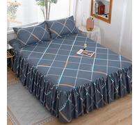Morbuy Jupe de Lit à Volant, Jupe de Lit Cache Sommier avec Cantonnière Drap Housse avec Taie d'oreiller Microfibre Doux Ourlet Élastique Drap (X06 Motif Losange,180x200cm)