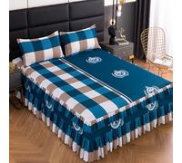 Morbuy Jupe de Lit à Volant, Jupe de Lit Cache Sommier avec Cantonnière Drap Housse avec Taie d'oreiller Microfibre Doux Ourlet Élastique Drap (X06 Carreaux Bleus,180x200cm)