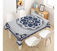 Morbuy Mandala Nappe Rectangulaire Anti Tache Nappe de Table Imperméable Lavable et Facile d'entretien Imprimé Nappes pour Ménage Table Basse Jardin Extérieure (Bleu Marin,140x240cm)