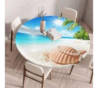 Morbuy Nappe avec Bord Élastique pour Table Ronde, Motif Vague de Mer 3D Nappe Ronde Imperméable Anti Tache Couverture de Table Nappes pour Fête Cuisine Jardin Picnic (Conque,70cm)