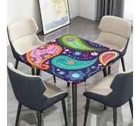 Morbuy Nappe de Table Lavable, Nappe Carrée Imperméable, avec Bord Élastique, pour Jardin, Intérieure, Extérieure, Anti Tachesm, Motif Paisley (Vert,120x120cm)