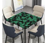 Morbuy Nappe de Table Lavable, Nappe Carrée Imperméable, avec Bord Élastique, pour Jardin, Intérieure, Extérieure, Anti Tachesm, Motifs Végétaux (Vert foncé,170x170cm)