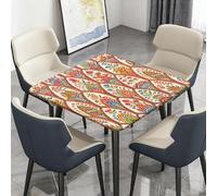 Morbuy Nappe de Table Lavable, Nappe Carrée Imperméable, avec Bord Élastique, pour Jardin, Intérieure, Extérieure, Anti Tachesm, Motifs Classiques (Fleurs,90x90cm)