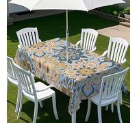 Morbuy Nappe Extérieur avec Trou pour Parasol, Style Ethnique Nappe Extérieur Imperméable Anti Tache Rectangulaire avec Fermeture Éclair, Couverture Table de Jardin (Style ethnique 3,259x152cm)