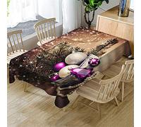 Morbuy Nappe Noël Rectangulaire, 3D Sapin Cèdre Imprimé Nappes Imperméable Anti Taches Étanche à l'huile Lavable pour Fête Decoration Ménage Jardin Picnic (Boule Violette,140x300cm)