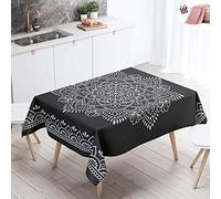 Morbuy Nappe Rectangulaire Nappe de Table Imperméable Lavable et Facile d'entretien Bohême Impression pour Ménage Table Basse Cuisine Jardin Extérieure Picnic (Fleur Noire,100x140cm)