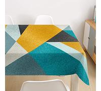 Morbuy Nappe Rectangulaire Patchwork Imprimé Anti Tache Nappe de Table Imperméable Lavable et Facile d'entretien pour Ménage Table Basse Jardin Extérieure Picnic (Gris Jaune,140x160cm)