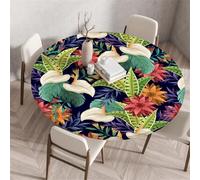 Morbuy Nappe Ronde Ajustée Élastique, Style Tropical Feuille Plante Imprimé 3D Nappes Imperméable Anti Tache Nappe Ronde avec Bord Élastique Couverture de Table (Plantes Tropicales,Diamètre 100cm)