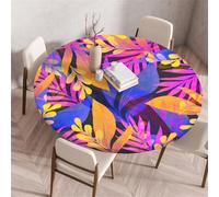 Morbuy Nappe Ronde Ajustée Élastique, Style Tropical Feuille Plante Imprimé 3D Nappes Imperméable Anti Tache Nappe Ronde avec Bord Élastique Couverture de Table (Feuilles Violettes,Diamètre 60cm)