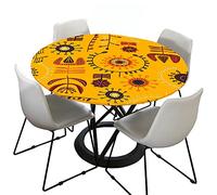 Morbuy Nappe Ronde Anti Taches, Exotique Imprimé Nappe de Table avec Bord Élastique Ajustée, Imperméable Polyester Couverture de Table de pour Cuisine Jardin Fête (Totem Orange,Diamètre 120cm)