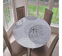 Morbuy Nappe Ronde Anti Taches Imprimé de Feuille Nappe de Table de Élastique Ajustée Polyester Couverture de Table de Lavable pour Cuisine Jardin Fête (Pissenlit,Diamètre 100cm)